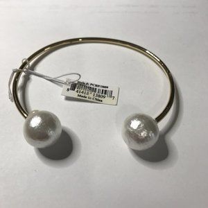 Faux  Imitation‎ Double Pearl Cuff Bracelet Gold Tone